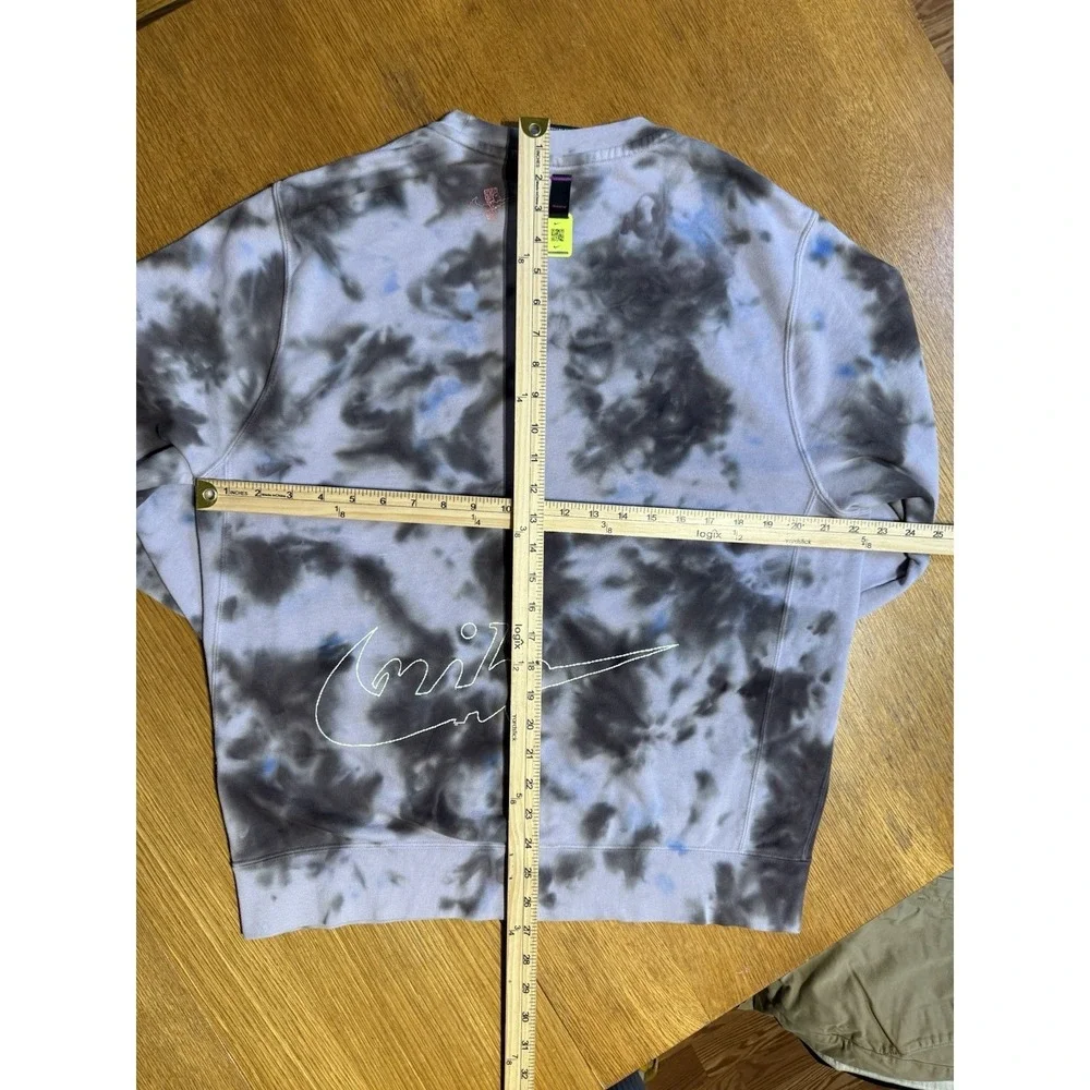 Nike Tie‎ Dye Crewneck Sweatshirt Mens M Gray Black Blue Big Logo Back Swoosh